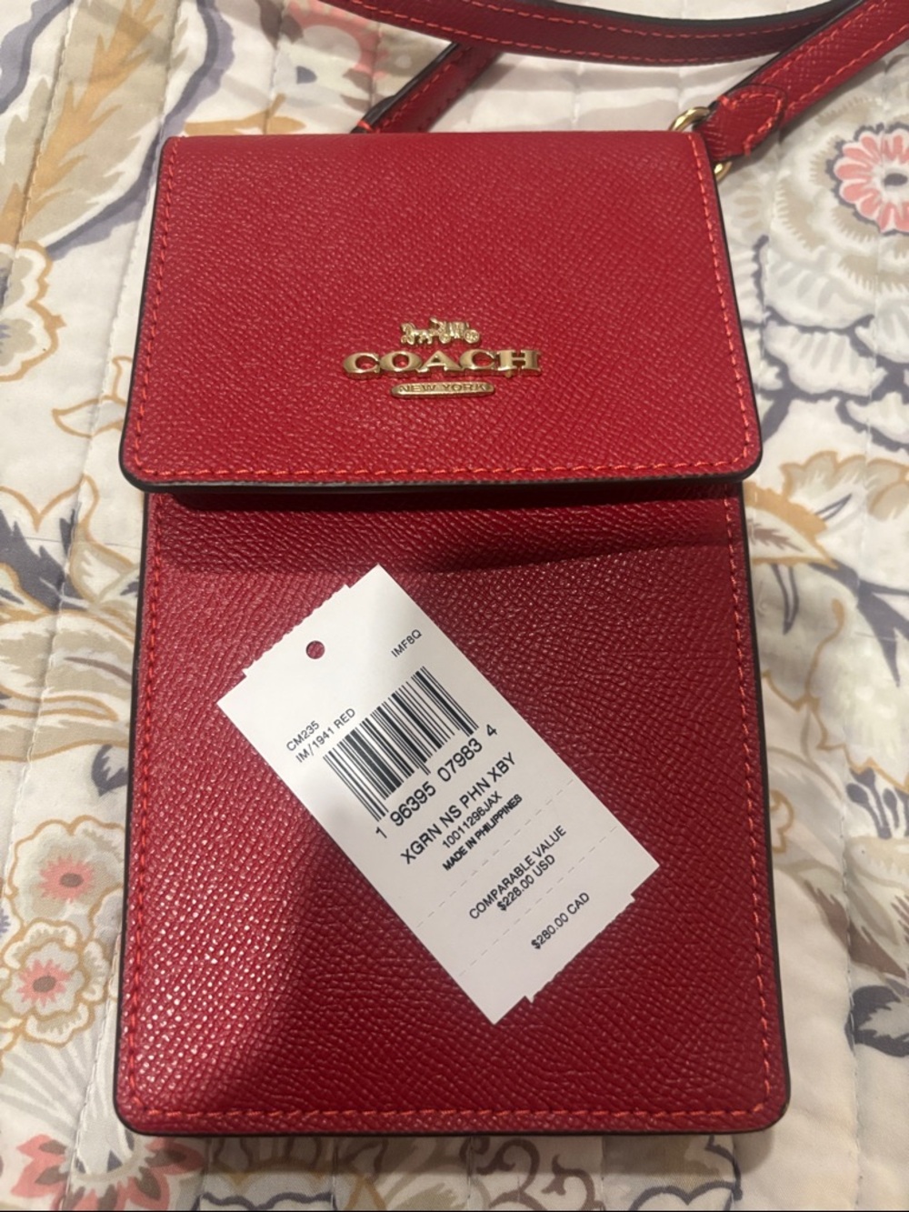 Coach Red Leather Crossbody Phone Pouch with Gold Logo - Picture 5 of 5